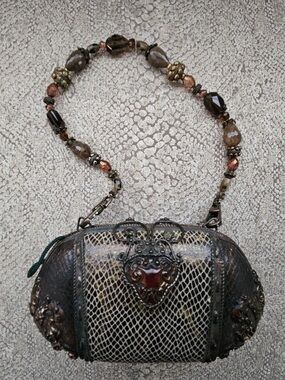 Maya Brown and Gold Embellished Beaded Handle Clutch
